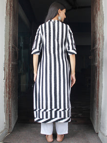 Black White Handloom Double Ikat Kurta With Embroidery Details  - K159F763