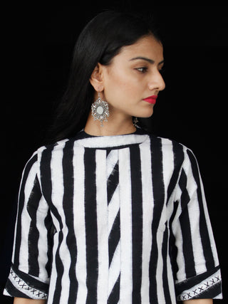 Black White Handloom Double Ikat Kurta With Embroidery Details  - K159F763