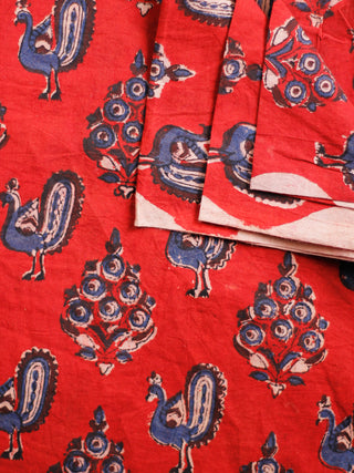 Rust Ivory Indigo Hand Block Printed Cotton Fabric Per Meter - F001F1808