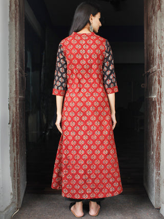 Cherry Red Black Ajrakh Hand Block Printed Kurta - K160F1775