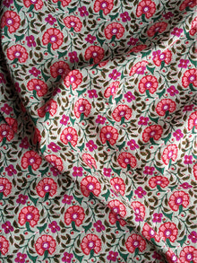 Pistachio Green ed Pink Hand Block Printed Cotton Fabric Per Meter - F001F1863