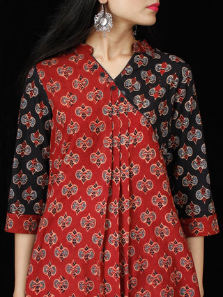 Cherry Red Black Ajrakh Hand Block Printed Kurta - K160F1775