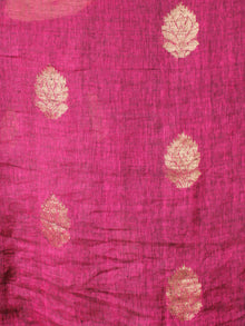 Deep Pink Turquoise Handwoven Linen Jamdani Saree With Zari - S031703471