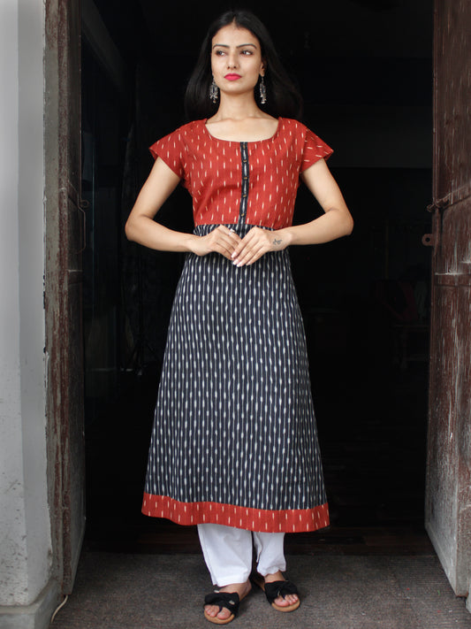 Rust Black Ivory Handloom Ikat Kurta  - K161F1460