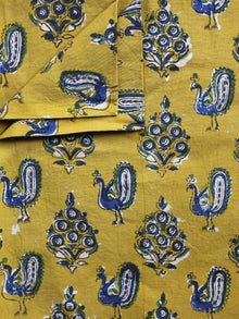 Mustard Ivory Indigo Hand Block Printed Cotton Fabric Per Meter - F001F1809