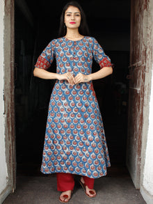 Indigo Rust Hand Block Printed Cotton Long Kurta With Pockets - K158F1838