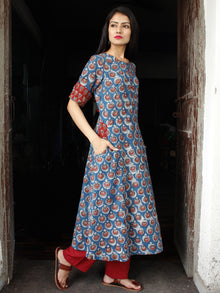 Indigo Rust Hand Block Printed Cotton Long Kurta With Pockets - K158F1838