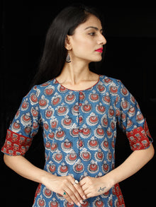 Indigo Rust Hand Block Printed Cotton Long Kurta With Pockets - K158F1838