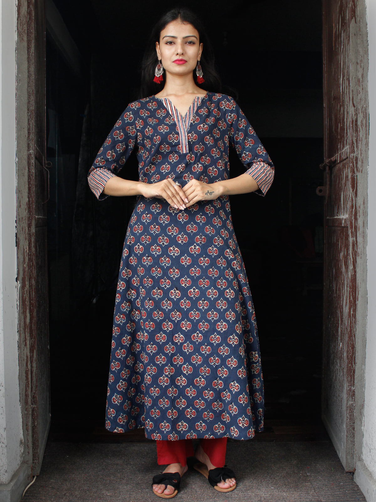 Indigo Maroon Beige Ajrakh Hand Block Printed Kurta - K162F1760