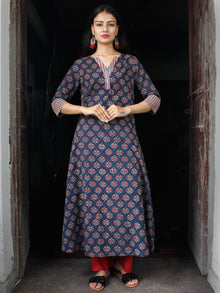 Indigo Maroon Beige Ajrakh Hand Block Printed Kurta - K162F1760