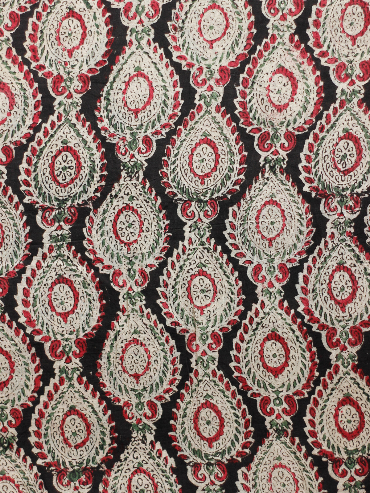 Black Ivory Red Green Hand Block Printed Cotton Fabric Per Meter - F001F1812