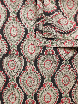 Black Ivory Red Green Hand Block Printed Cotton Fabric Per Meter - F001F1812