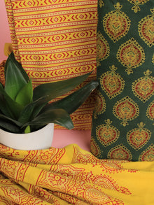Green Maroon Yellow Ajrakh Hand Block Printed Suit Set (Set of 3) - SU01HB451