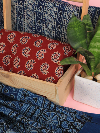 Indigo Red Ivory Ajrakh Hand Block Printed Suit Set (Set of 3) - SU01HB460