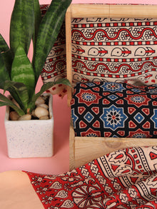 Beige Red Black Ajrakh Hand Block Printed Suit Set (Set of 3) - SU01HB461