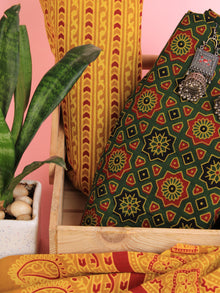 Yellow Green Red Ajrakh Hand Block Printed Suit Set (Set of 3) - SU01HB462