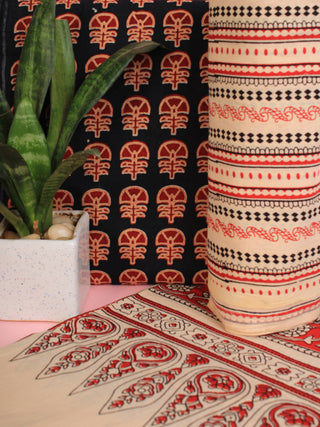 Blue Beige Red Ajrakh Hand Block Printed Suit Set (Set of 3) - SU01HB463