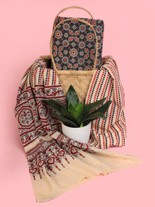 Beige Black Maroon Ajrakh Hand Block Printed Suit Set (Set of 3) - SU01HB465