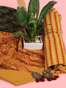 Yellow Green Red Hand Block Printed Suit Set (Set of 3) - SU01HB467