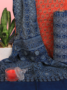Indigo Tangerine Ivory Hand Block Printed Suit Set (Set of 3) - SU01HB469