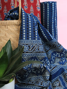 Indigo Maroon Ivory Ajrakh Hand Block Printed Suit Set (Set of 3) - SU01HB452