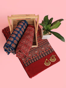 Maroon Indigo Ivory Hand Block Printed Suit Set (Set of 3) - SU01HB471