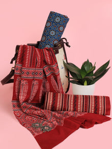 Indigo Maroon Ivory Hand Block Printed Suit Set (Set of 3) - SU01HB473