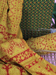 Yellow Green Red Ajrakh Hand Block Printed Suit Set (Set of 3) - SU01HB454