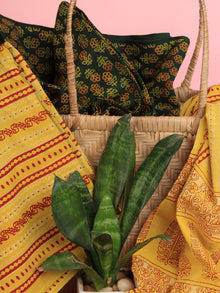 Yellow Green Red Ajrakh Hand Block Printed Suit Set (Set of 3) - SU01HB458