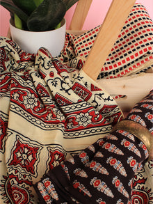 Beige Black Red Ajrakh Hand Block Printed Suit Set (Set of 3) - SU01HB459