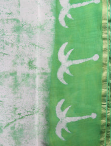 Green Chanderi Hand Block Printed Dupatta- D0417021