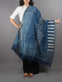 Indigo Chanderi Hand Block Printed Dupatta- D0417029
