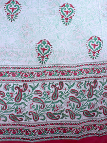 Red Green Cotton Hand Block Printed Dupatta- D0417038