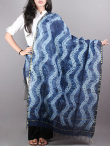 Indigo Shibori Hand Dyed in Natural Vegetable Colors Chanderi Dupatta - D0417059