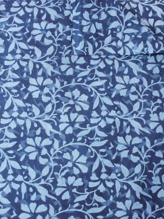 Indigo with Light Blue Color Natural Dyed Hand Block Printed Cotton Fabric Per Meter - F0916207