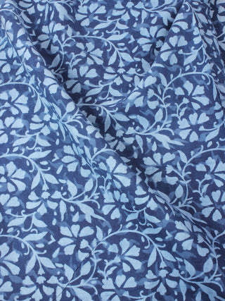 Indigo with Light Blue Color Natural Dyed Hand Block Printed Cotton Fabric Per Meter - F0916207