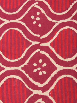 Red Beige Natural Dyed Hand Block Printed Cotton Fabric Per Meter - F0916215
