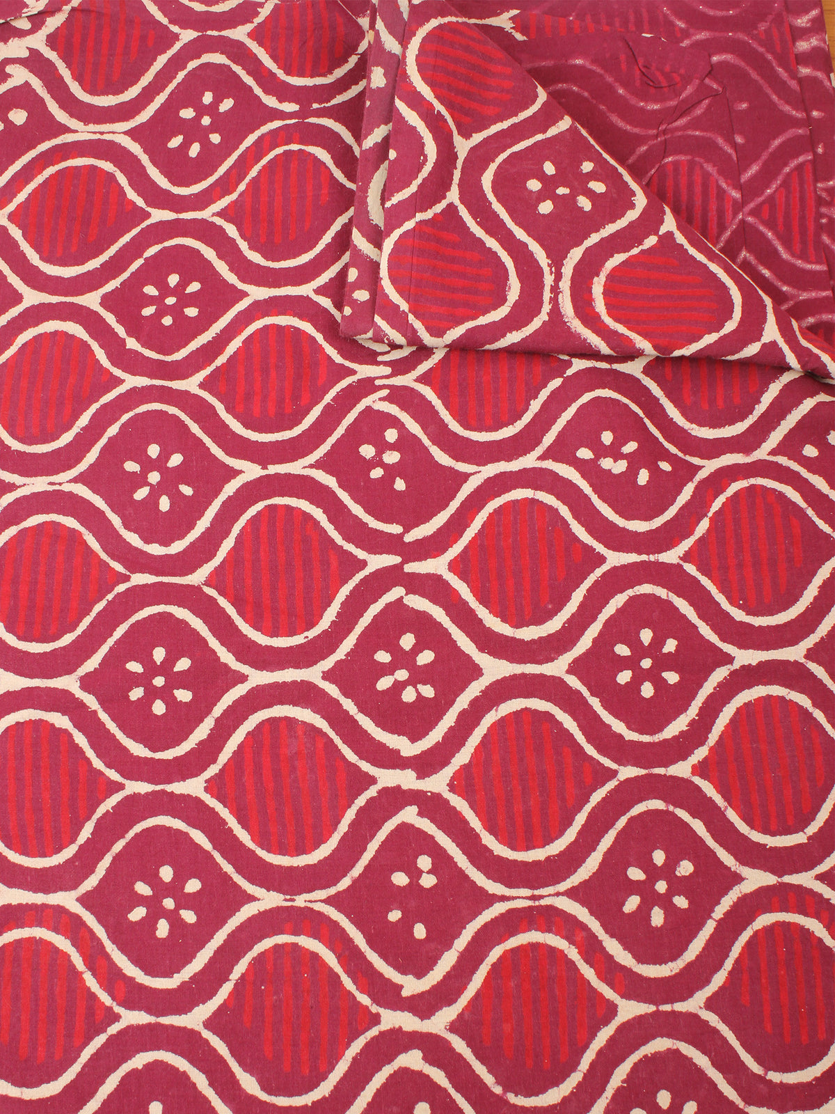 Red Beige Natural Dyed Hand Block Printed Cotton Fabric Per Meter - F0916215