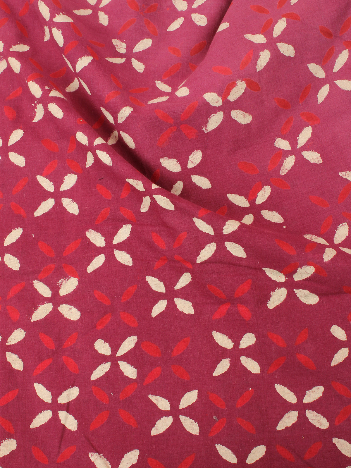 Red Beige Natural Dyed Hand Block Printed Cotton Fabric Per Meter - F0916216