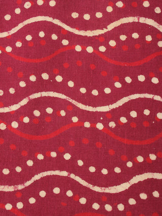 Red with Beige Color Natural Dyed Hand Block Printed Cotton Fabric Per Meter - F0916217
