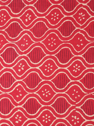 Red With Beige Color Natural Dyed Hand Block Printed Cotton Fabric Per Meter - F0916222