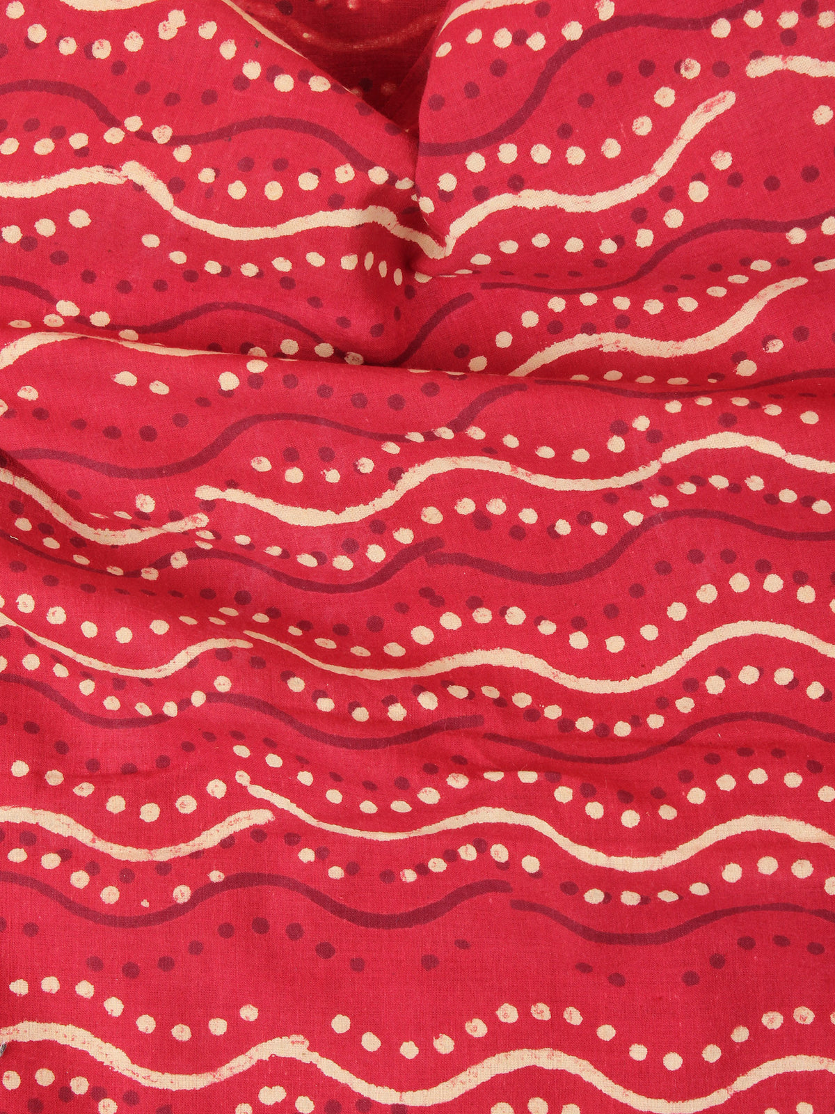Red Beige Leharia Natural Dyed Hand Block Printed Cotton Fabric Per Meter - F0916223