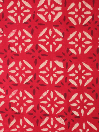 Red Beige Natural Dyed Hand Block Printed Cotton Fabric Per Meter - F0916225