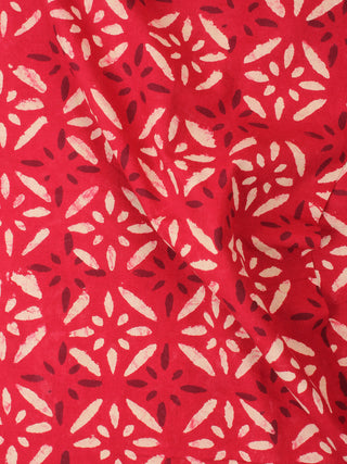 Red Beige Natural Dyed Hand Block Printed Cotton Fabric Per Meter - F0916225