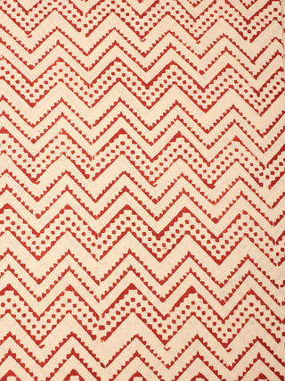 Beige With Red Color Natural Dyed Hand Block Printed Cotton Fabric Per Meter - F0916228