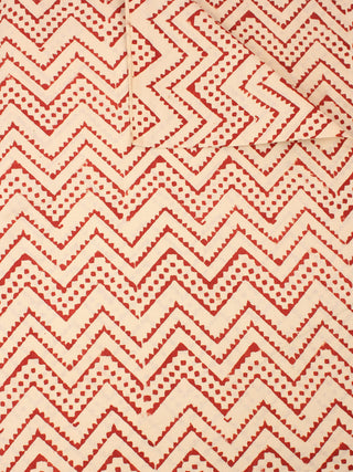 Beige With Red Color Natural Dyed Hand Block Printed Cotton Fabric Per Meter - F0916228