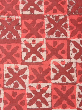 Red Beige Natural Dyed Hand Block Printed Cotton Fabric Per Meter - F0916229