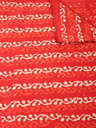 Orange Beige Natural Dyed Hand Block Printed Cotton Fabric Per Meter - F0916230