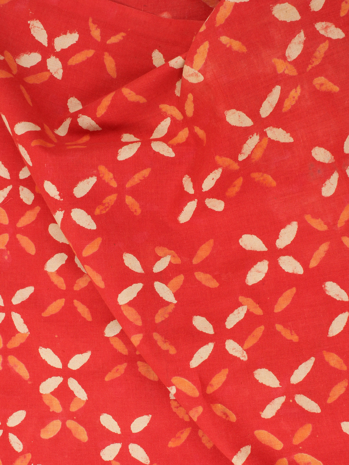 Orange Beige Natural Dyed Hand Block Printed Cotton Fabric Per Meter - F0916234