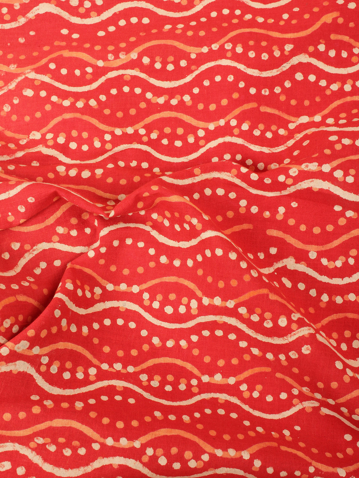 Orange Beige Natural Dyed Hand Block Printed Cotton Fabric Per Meter - F0916236
